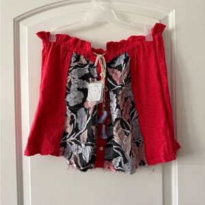 Free People Red and Black Floral Mini Skirt